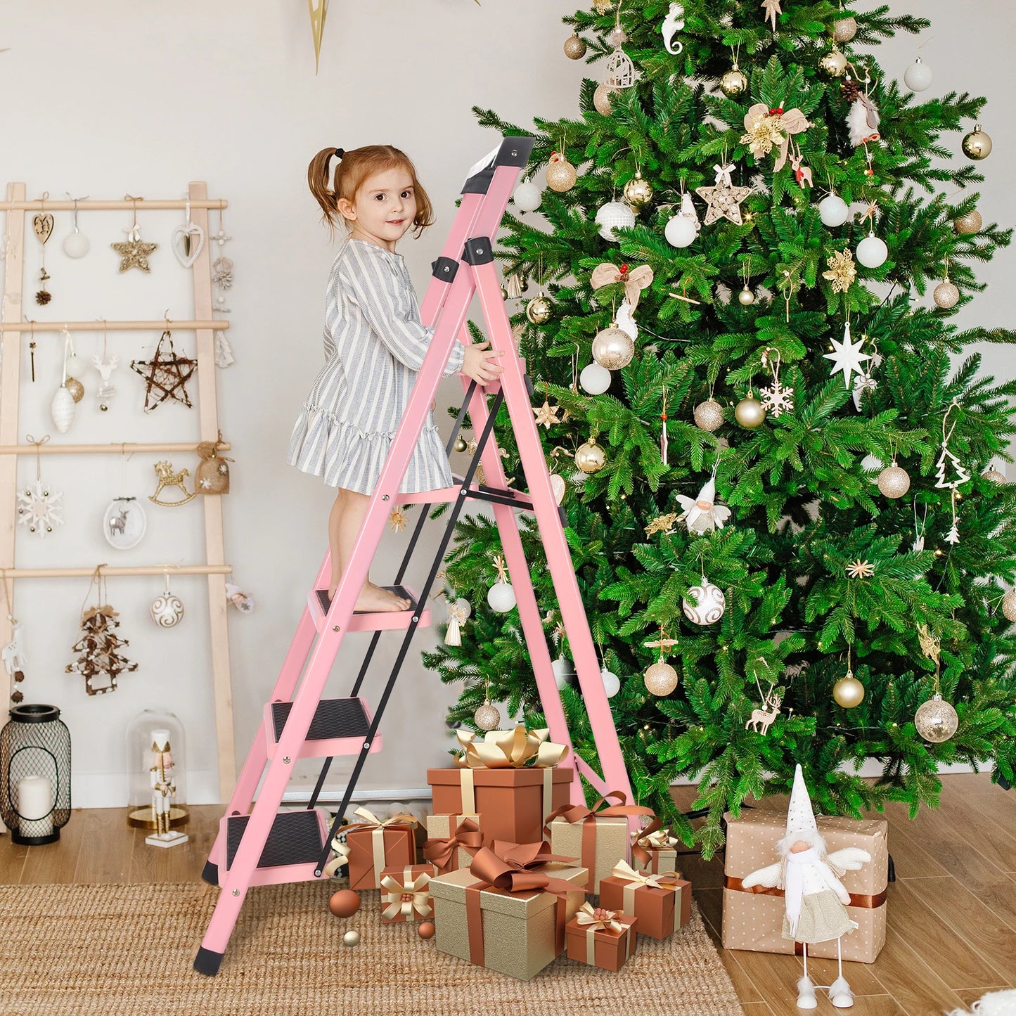 Multifunctional Kitchen Step Stool Safety Folding Ladders Carbon Steel Thickened Indoor Herringbone Stair Telescopic Ladder