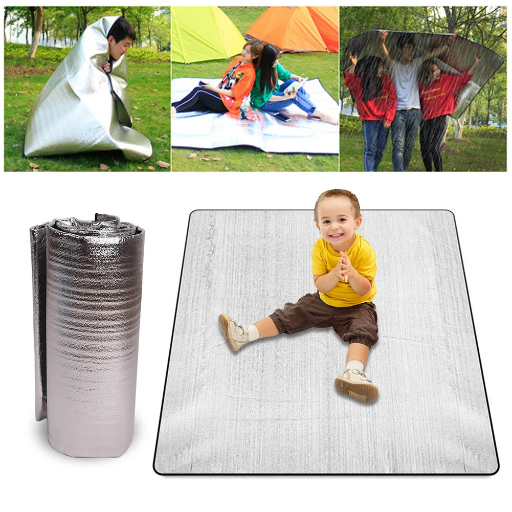 Waterproof Camping Mat Aluminum Foil Pad Double-Sided Outdoor Floor Mat 78x78in with Storage Bag for Outdoor Beach Parks