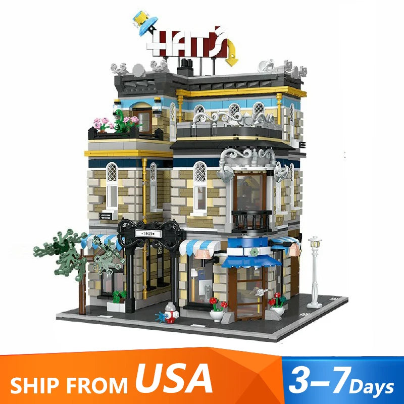 MOC Hat Shop City Building, Modular Buildings Assembly Building Block Model Toy, Children's Birthday Gift 3140pcs