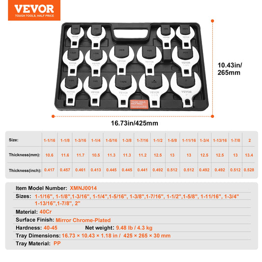SucceBuy 14/15/20/24PCs Crowfoot Wrench Set 1/2" 3/8" Drive Crows Foot Wrench Set CR-MO Steel Crowfoot Wrench Set