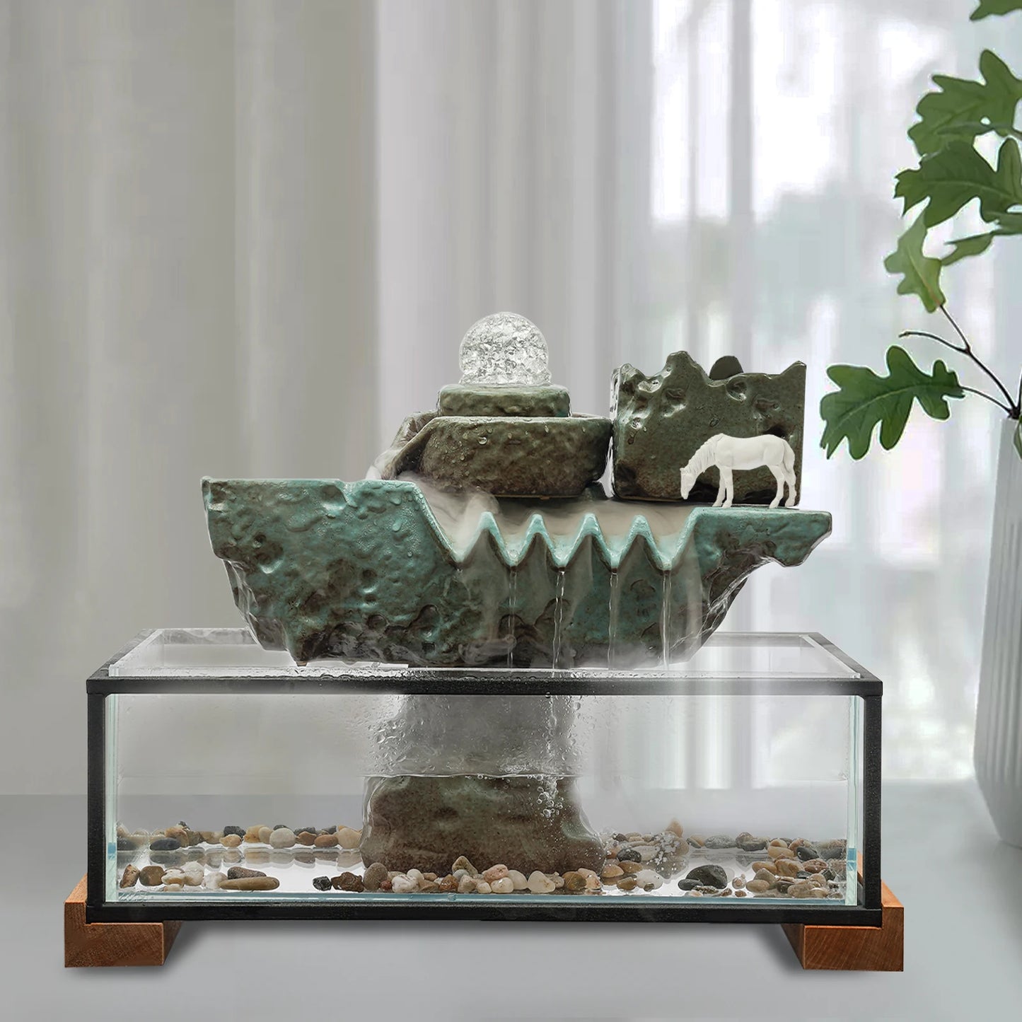 Zen Tabletop Water Fountain with Mist & LED Lights – Indoor Relaxation Decor - Fish Tank for Good Luck & Wealth for Home, Office