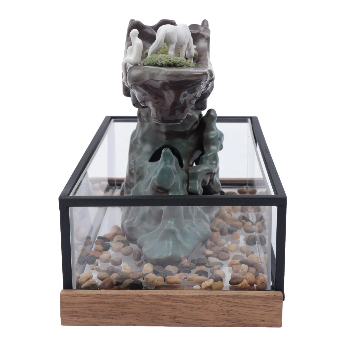 Desktop Rockery Waterfall Fountain Aquariums and Stones Ornament Home Office, 110V Indoor Water Fountain Tabletop