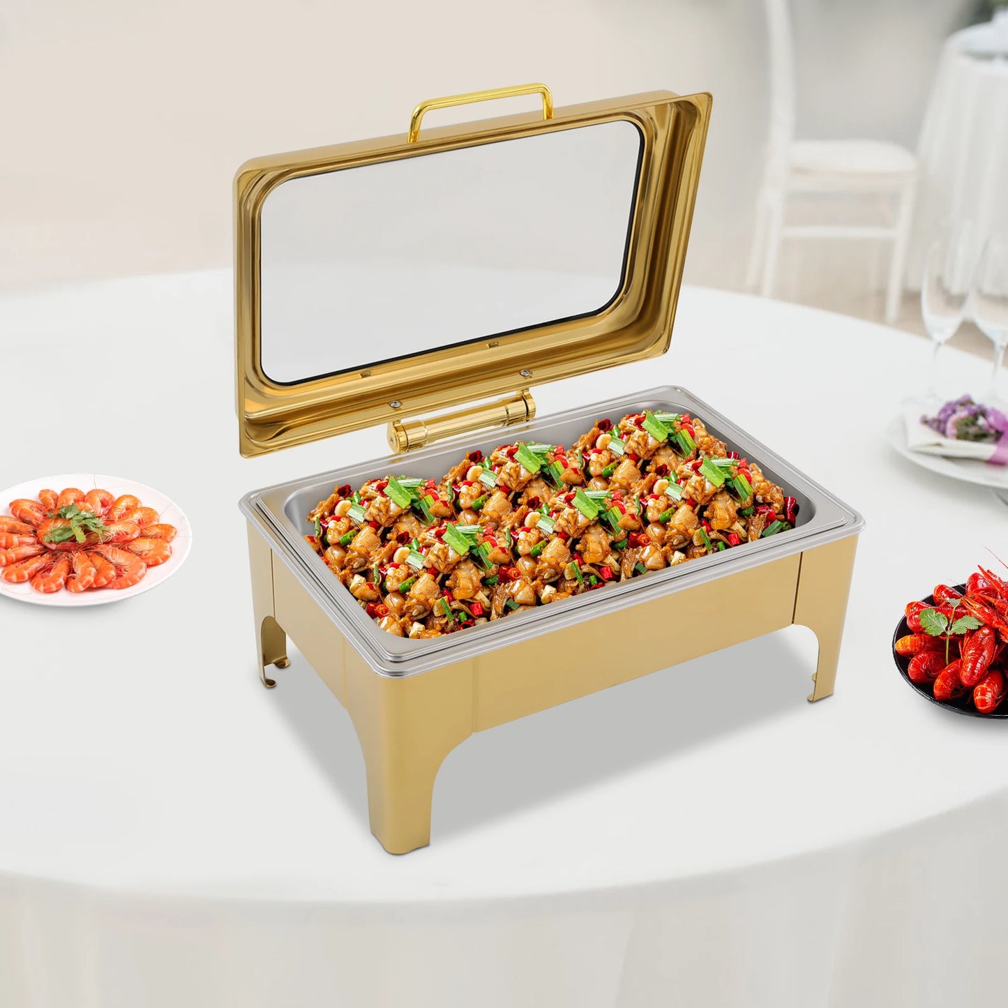 Gold 9L Stainless Steel Chafing Dish Buffet Warmer Buffet Server and Warmer for Home Catering Restaurants