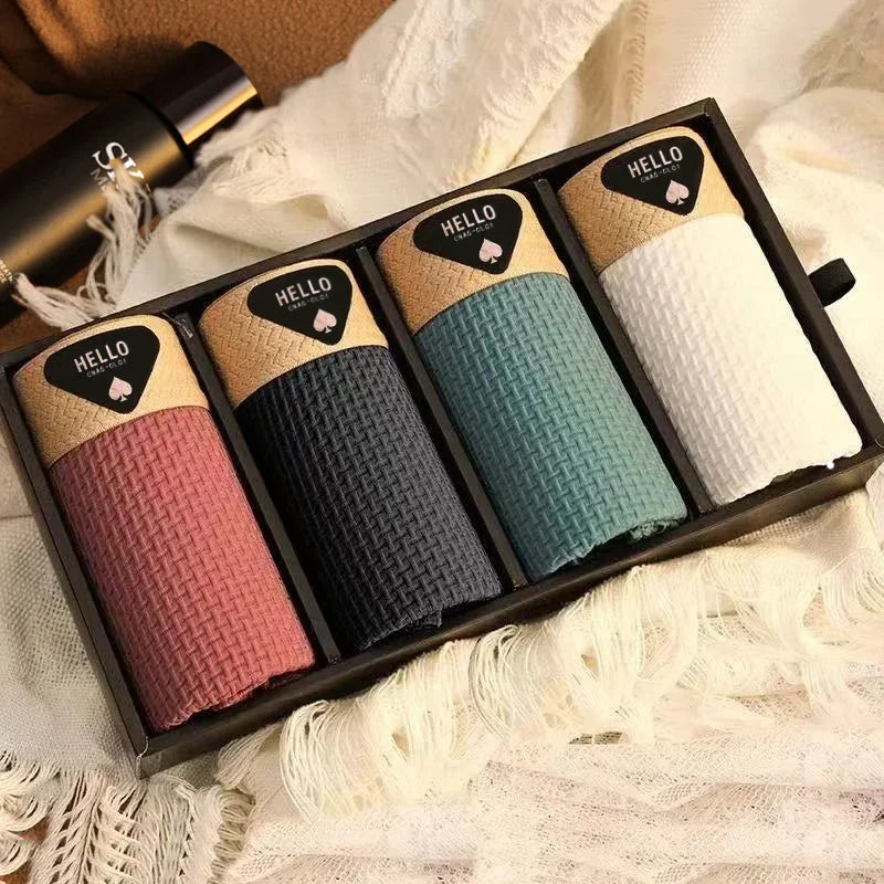 4pcs Men's Boxer Shorts Ice Silk Underwear Underpants Cool Breathable Sexy Slim Panties Mesh Lingerie