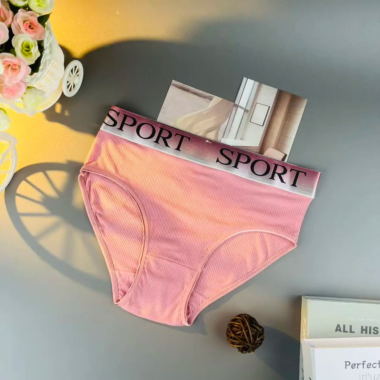 15pcs women's panties with high waistline shaping ‘SPORT’ print breathable lingerie for plus-size women