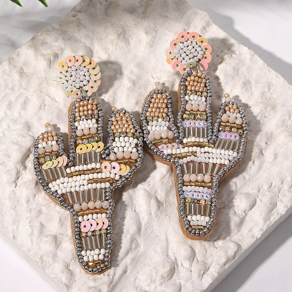 AENSOA Bohemian Starfish Seed Bead Drop Earrings Women