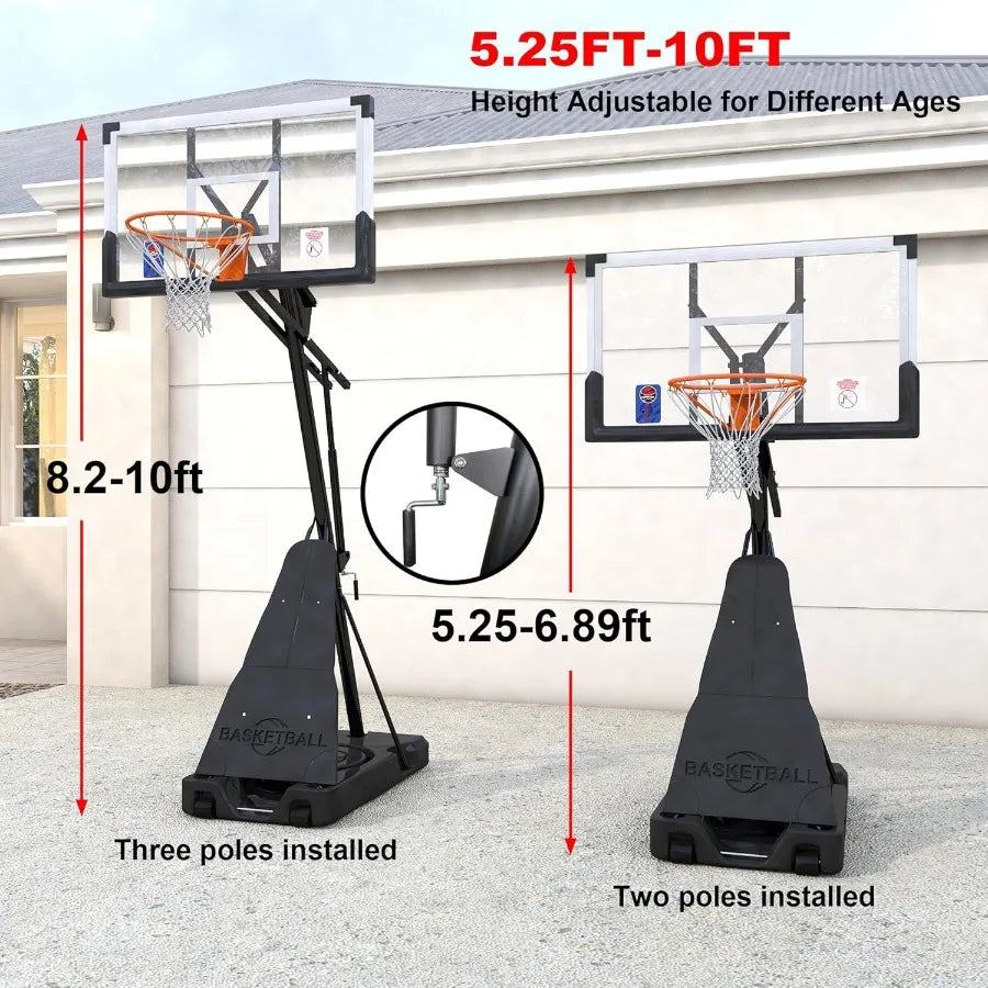 Basketball Hoop Outdoor with 44 54 Inch Shatterproof Backboard 5.2510FT Height Portable Basketball Hoop with Sandbag Adjustable