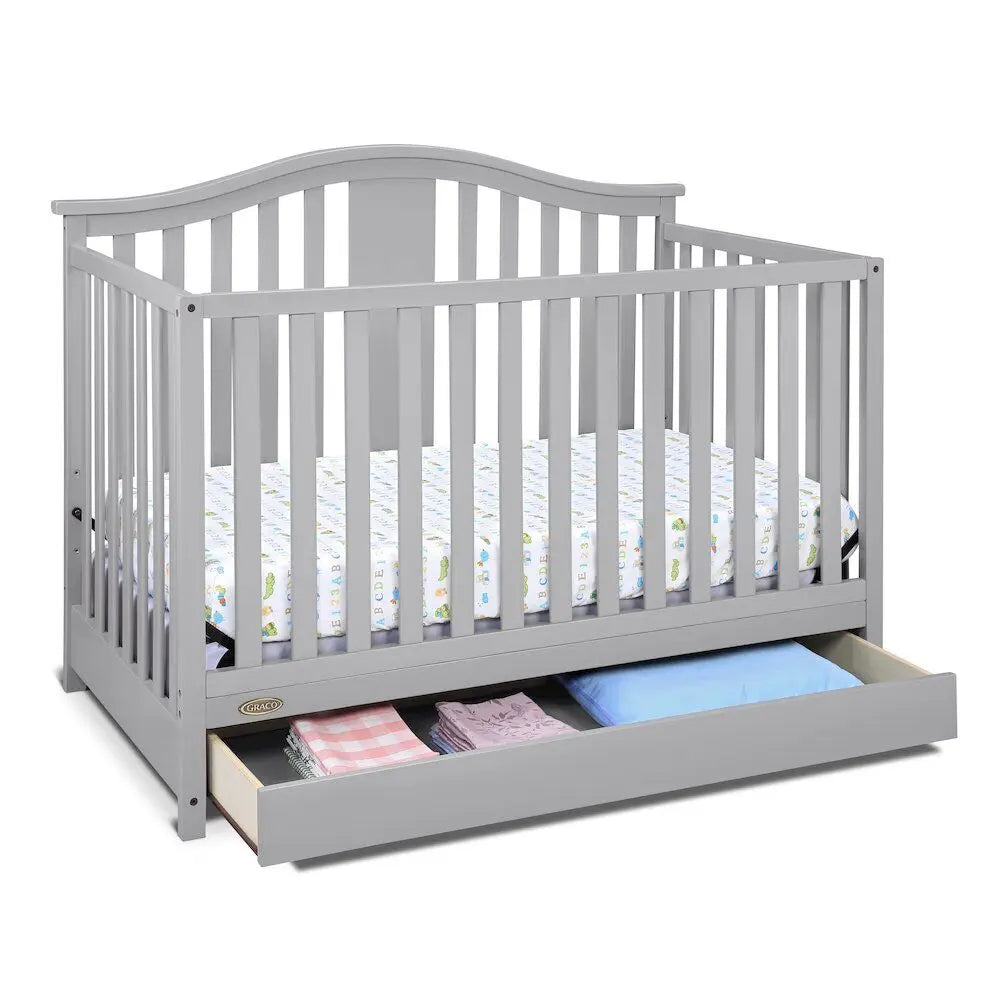 Solano 4-in-1 Convertible Crib with Drawer - Pebble Gray,equipped with a 3-position adjustable mattress support base