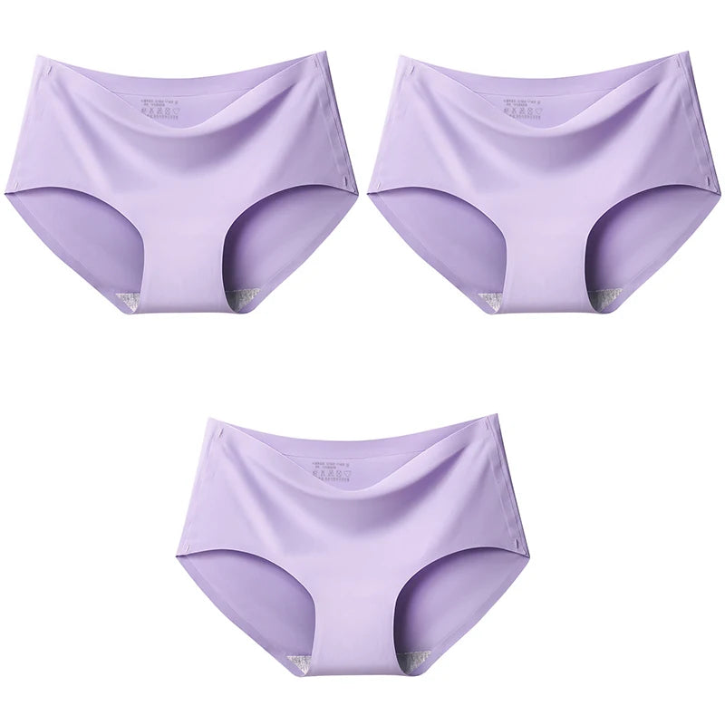 3Pcs/Set Large Size XXL Seamless Women Panties Mid-waist Briefs Female Breathable Underwear Ice silk Crotch Lingerie