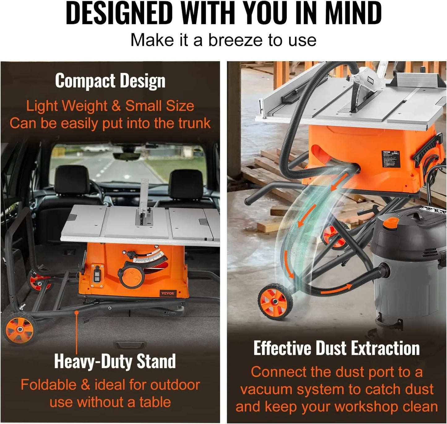 Table Saw with Stand, 10-inch 15-Amp,25-in Max Rip Capacity,Cutting Speed up to 5000RPM,40T Blade,Woodworking & Furniture Making