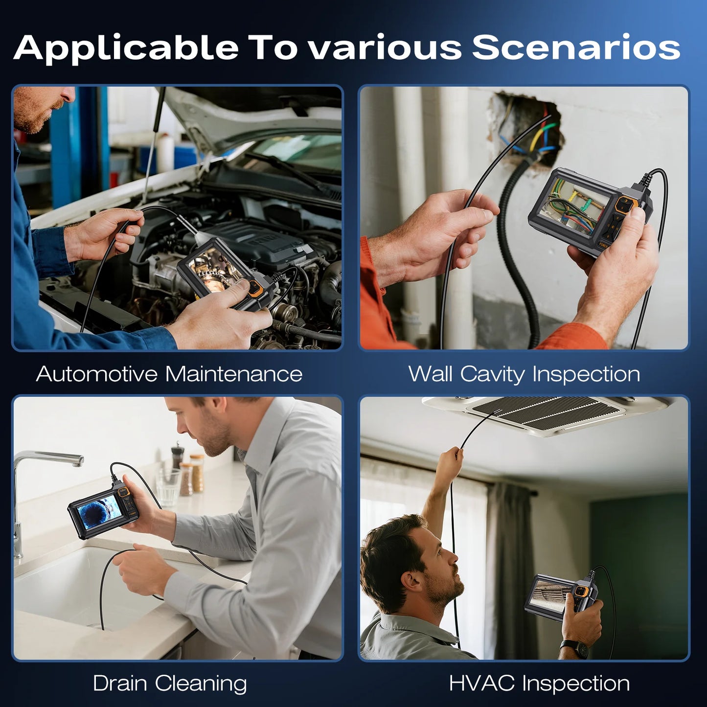 4.3 Inch Industrial Endoscope Camera HD1920P 16.5TF Single Lens Pipe Inspection Borescope for Car Sewer Inspection Camera Tool