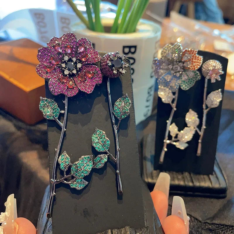 Suyu Summer New Womens Asymmetric 3D Flower Rose Earrings