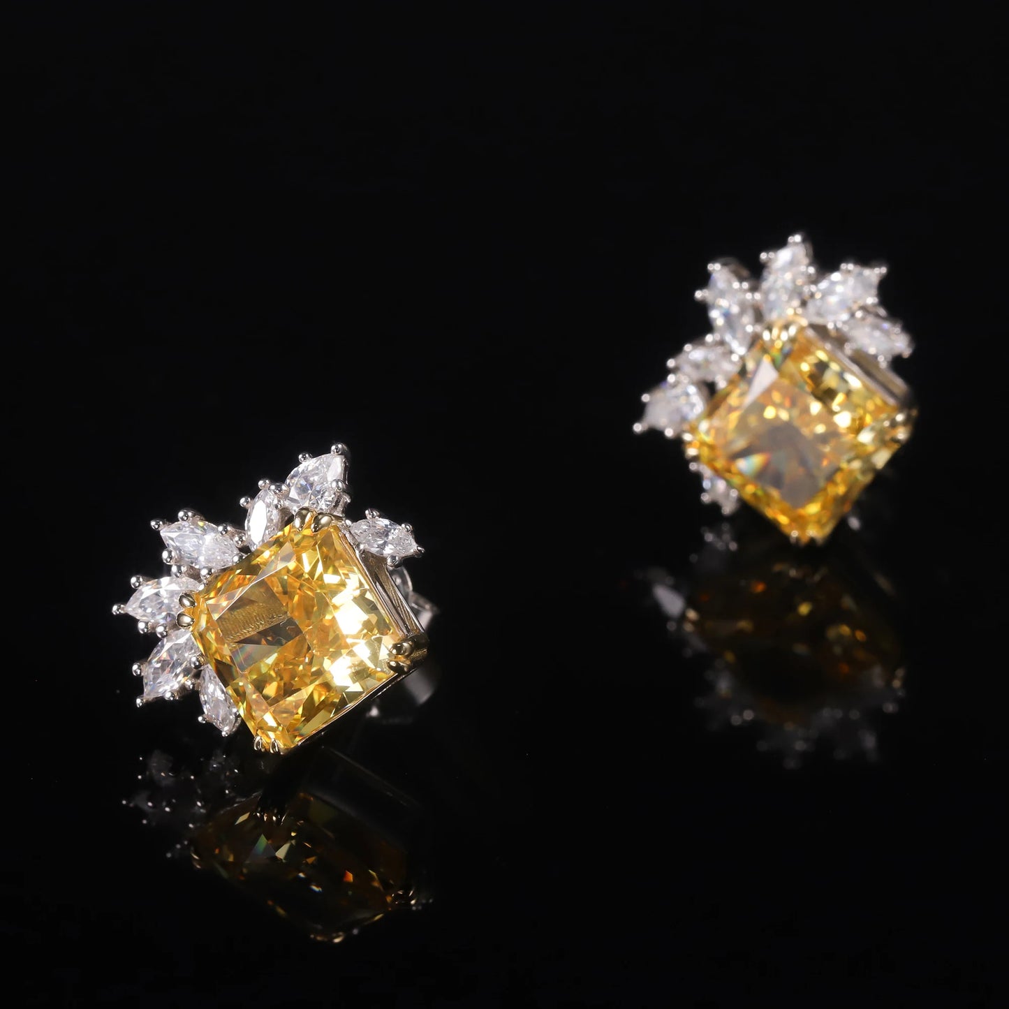 Gems Ballet Marquise CZ FancyYellow Stud Earrings 925 Silver