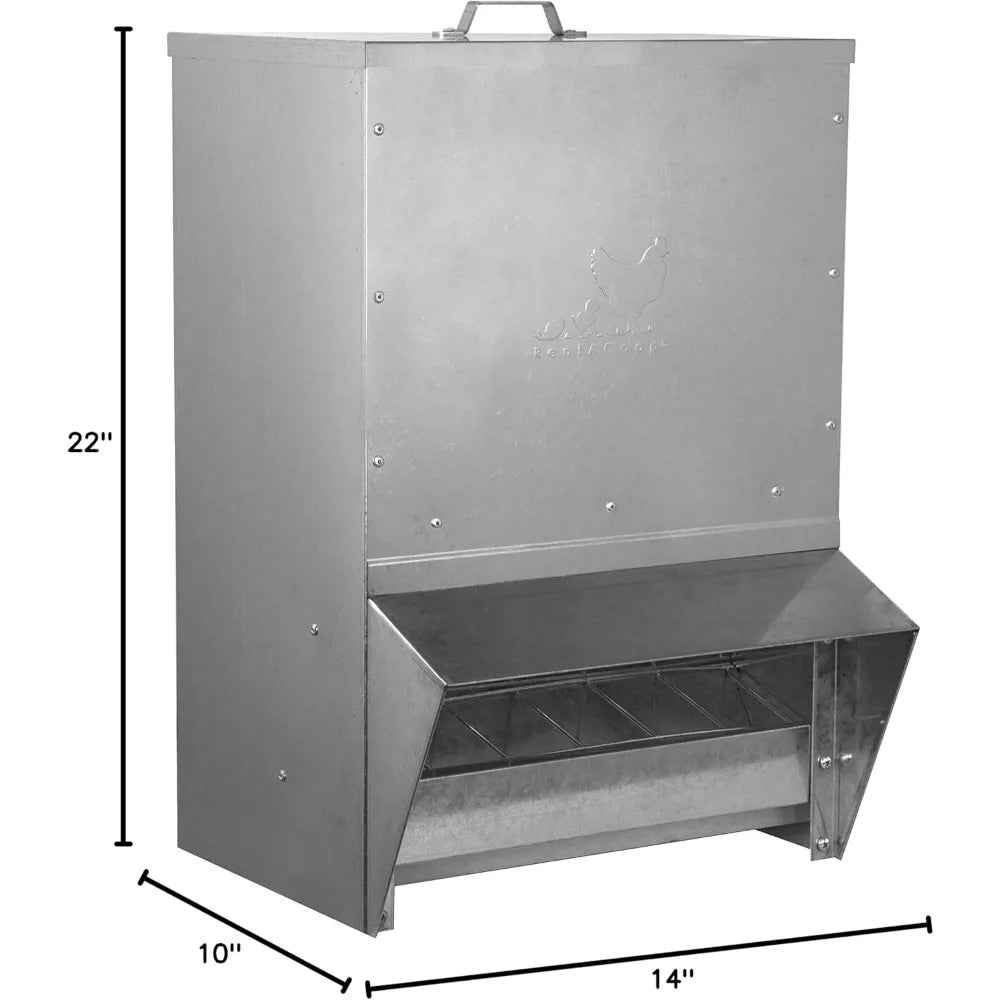 RentACoop Mounted Metallic Trough Poultry Feeder: Waterproof, Chickens/Poultry/Etc. (50LB Capacity)