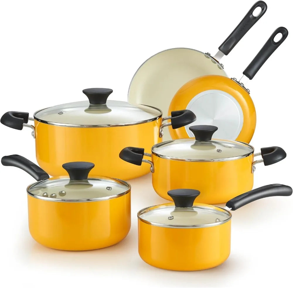 Nonstick Ceramic 10 Piece Cookware Set With Saucepans