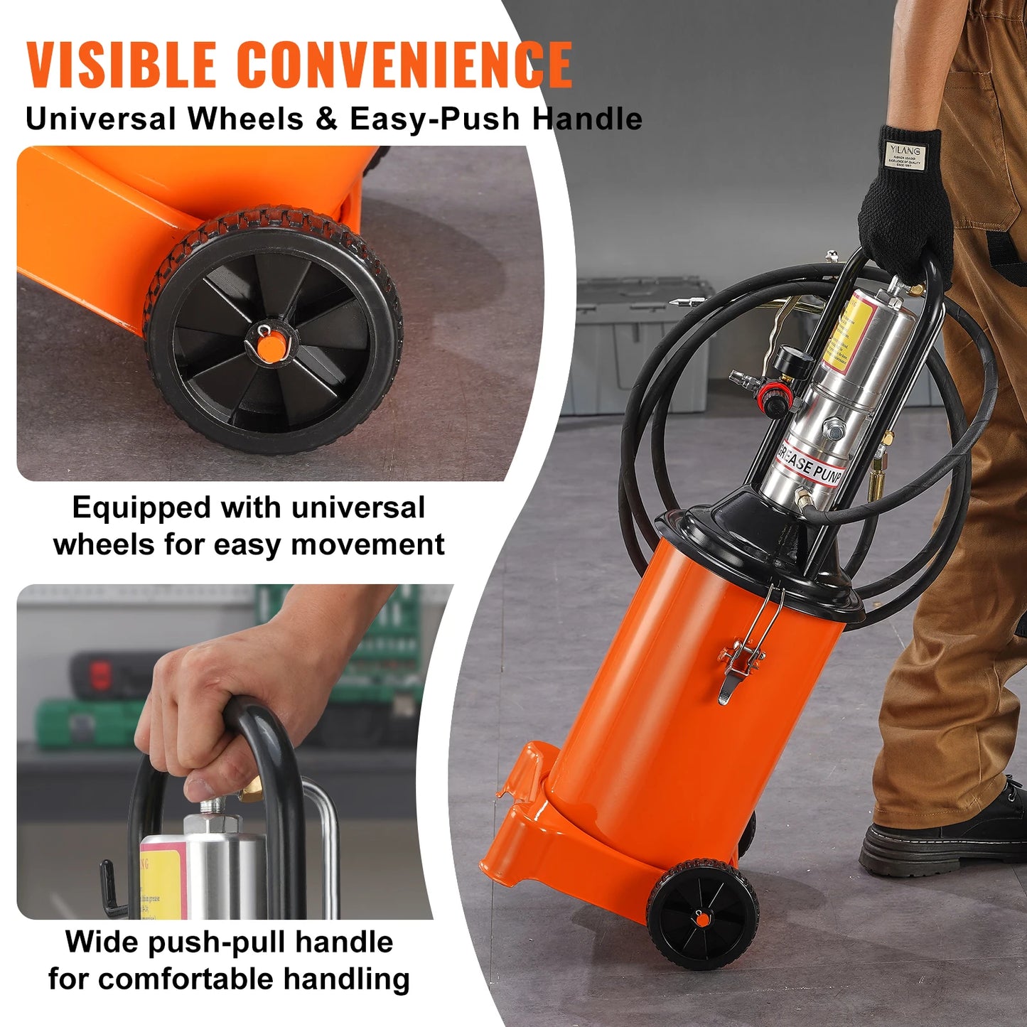 SucceBuy 3/5/10 Gallon Grease Pump Air Operated with Hose Pneumatic Grease Bucket Gun and Wheels for Cars 50:1 Pressure Ratio