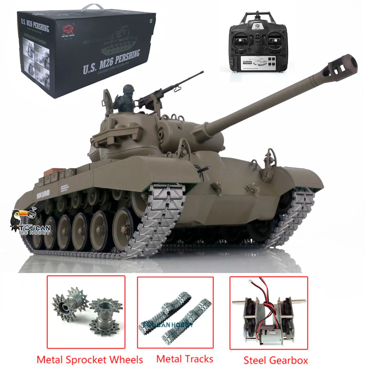 US Stock Henglong 1/16 7.0 Upgraded M26 Pershing RTR RC Tank 3838 Metal Tracks High Performance War Themed Toy Models TH17304