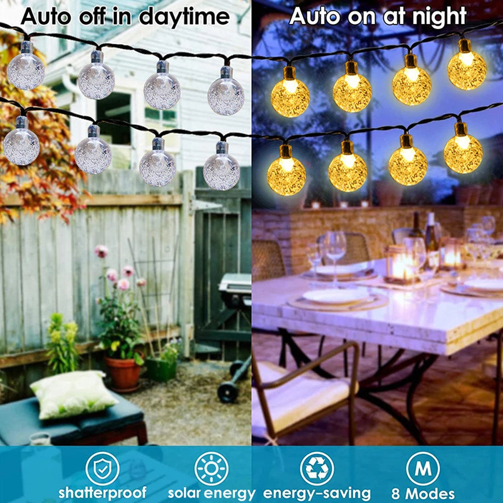 Solar String Lights Outdoor Bubble Ball Lighting String 8 LIghting Modes for Garden Wedding Birthday Holiday Theme Decoration