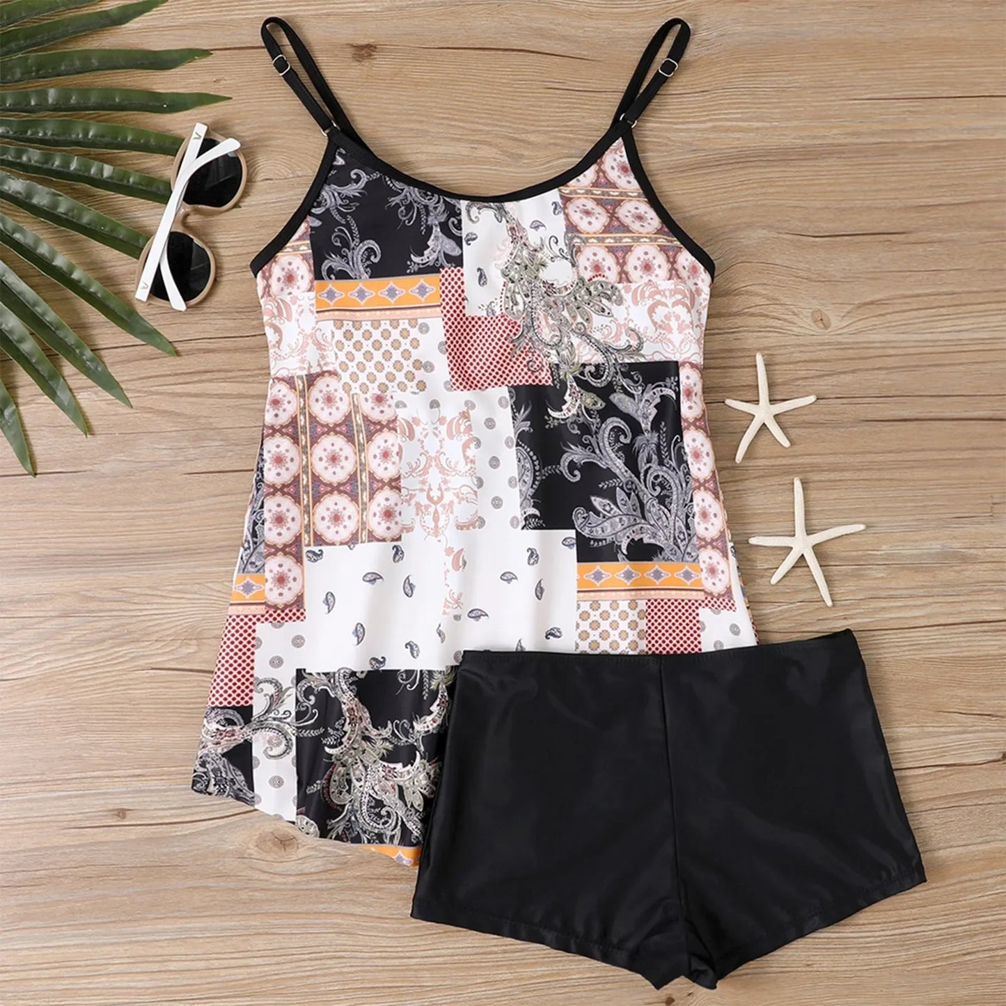 Plus Size Swimsuit Women's Sexy Slim Fit Printed Sling Split Bikini Swimsuit (Two Piece) Casual Beach Vacation Swimsuits
