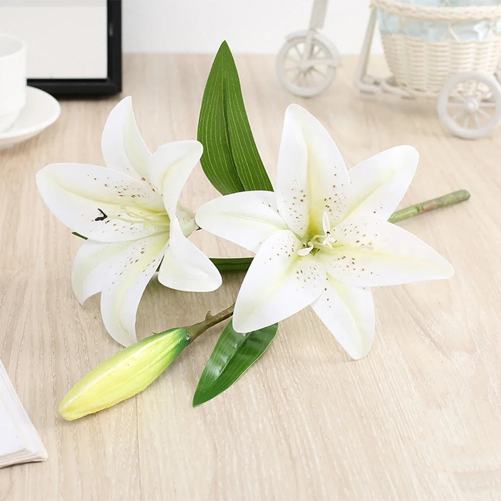 Real Looking 3D Printing Lily Branch  Artificial Flowers White Fake Flowers Flores for Wedding Home Garden Decoration
