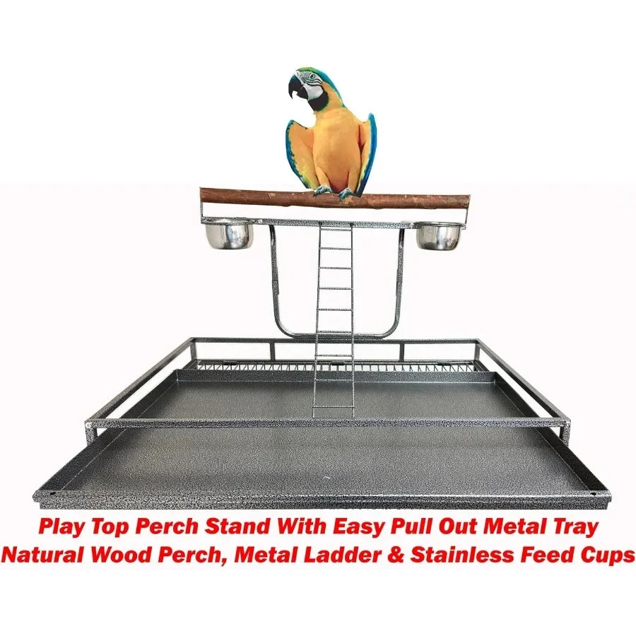 XLarge Elegant and Durable Wrought Iron Play Ground Perch Stand Top Climbing Ladder Bird Parrot Rolling Metal Cage with Around
