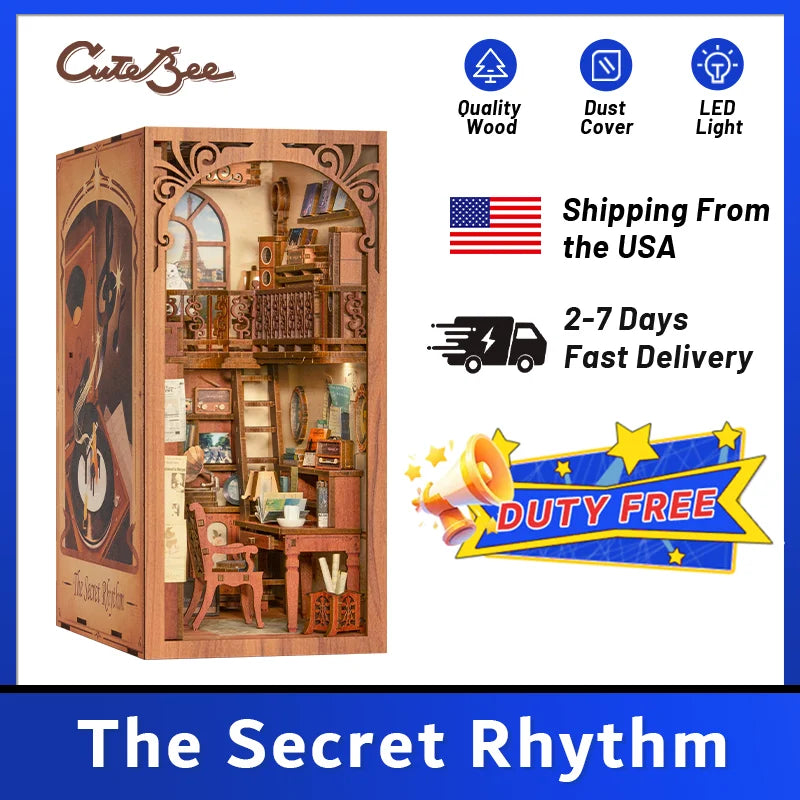 CUTEBEE  3D Puzzle DIY Book Nook Kit Miniature House Gift With Dust Cover Touch Light  Craft Toys for Birthday Gift
