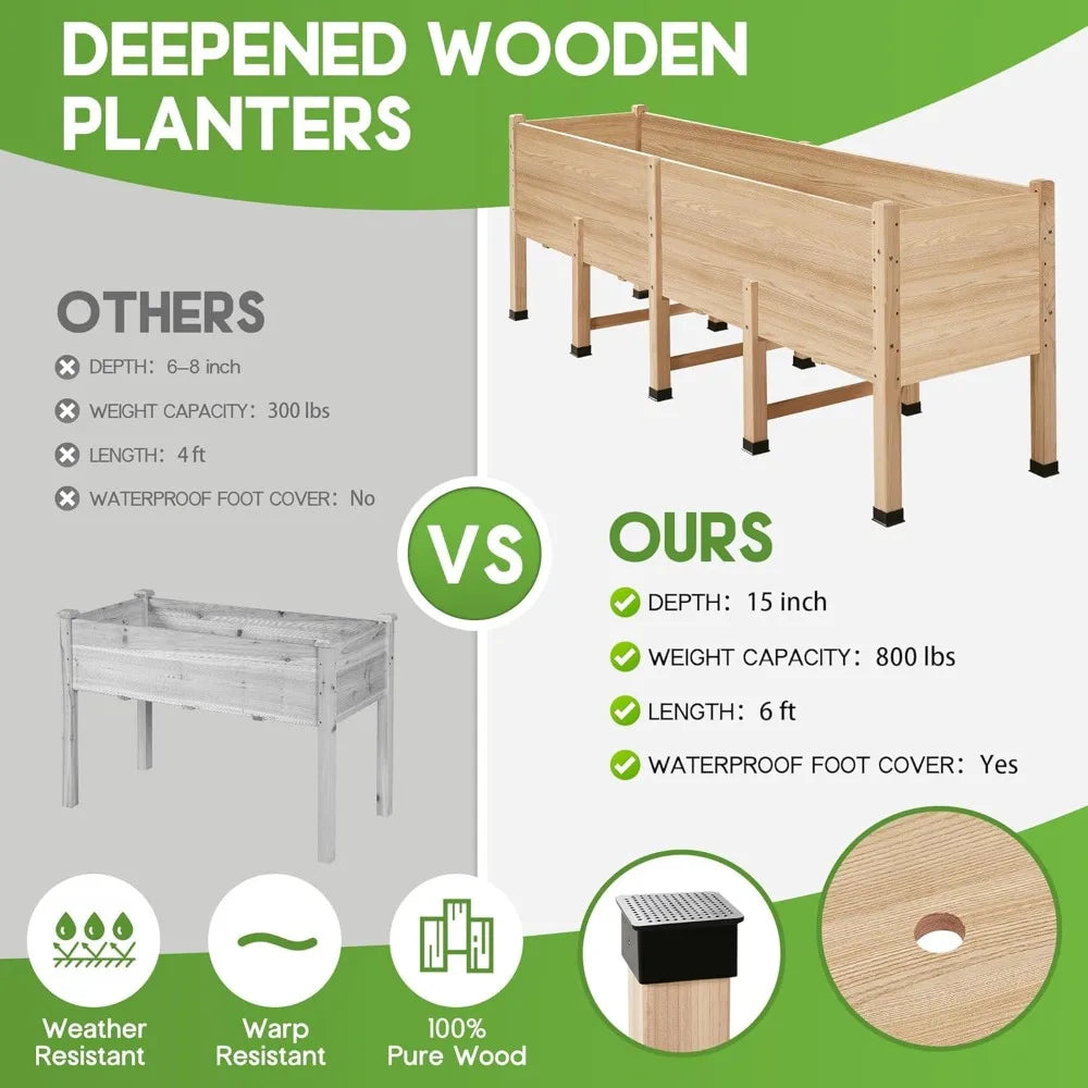 amerlife 8x2 ft raised garden bed, 16 inch depth featuring legs, drainage holes, ideal for vegetables, flowers, herbs, elevated