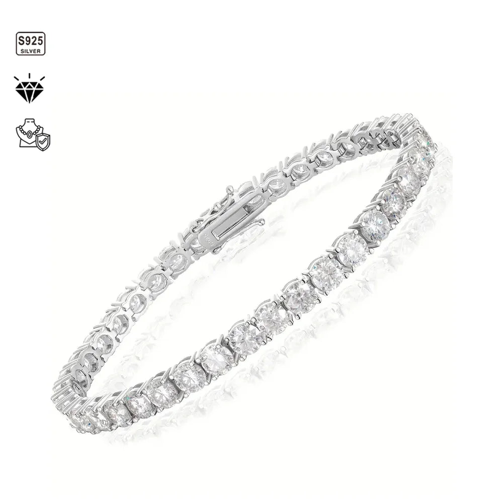 1pc S925 Sterling Silver 4mm Moissanite Tennis Bracelet, Unisex, 4mm Total Weight:21.45g| Gemstone Jewelry | Gifts for Him | Gif