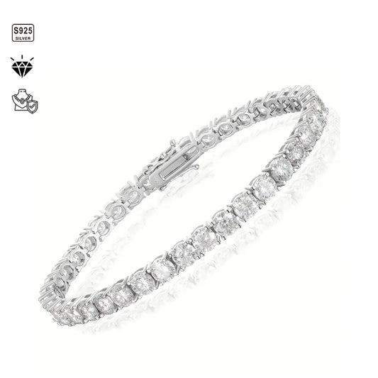 1pc S925 Sterling Silver 4mm Moissanite Tennis Bracelet, Unisex, 4mm Total Weight:21.45g| Gemstone Jewelry | Gifts for Him | Gif