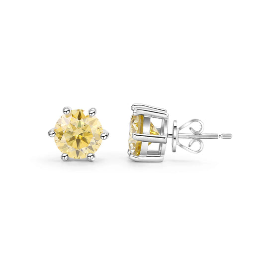 GEM'S BALLET Round Cut Pink Grey Yellow Moissanite Stud Wedding Earrings in 925 Sterling Silver Moissanite Six Prongs Earrings
