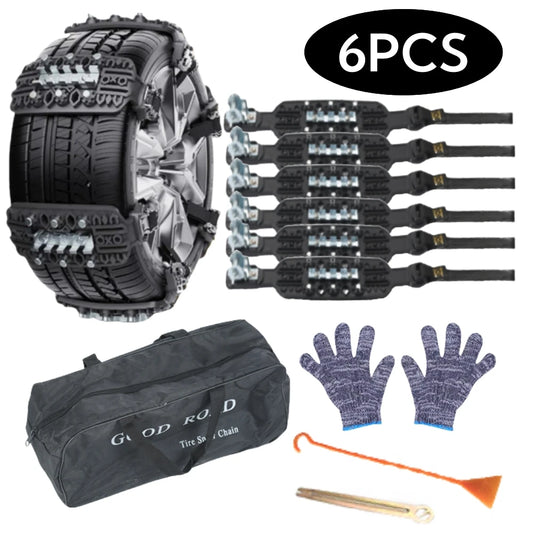 6PCS Car Snow Chain Off Road Motorcycle Anti-slip Car Snow Chains Tyre Winter Roadway Safety Atv Truck Tire Chain Anti-skid