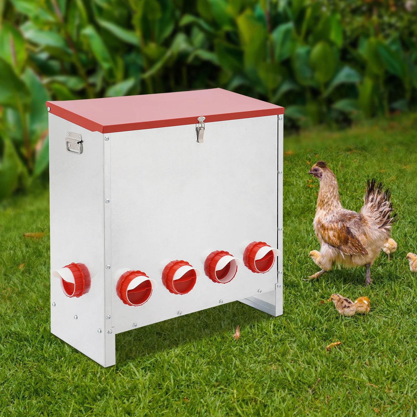 10-Hole Large Capacity Chicken Feeder 66.14 Lbs For Poultry Feeder for Chickens Ducks Turkeys Outdoor Farm