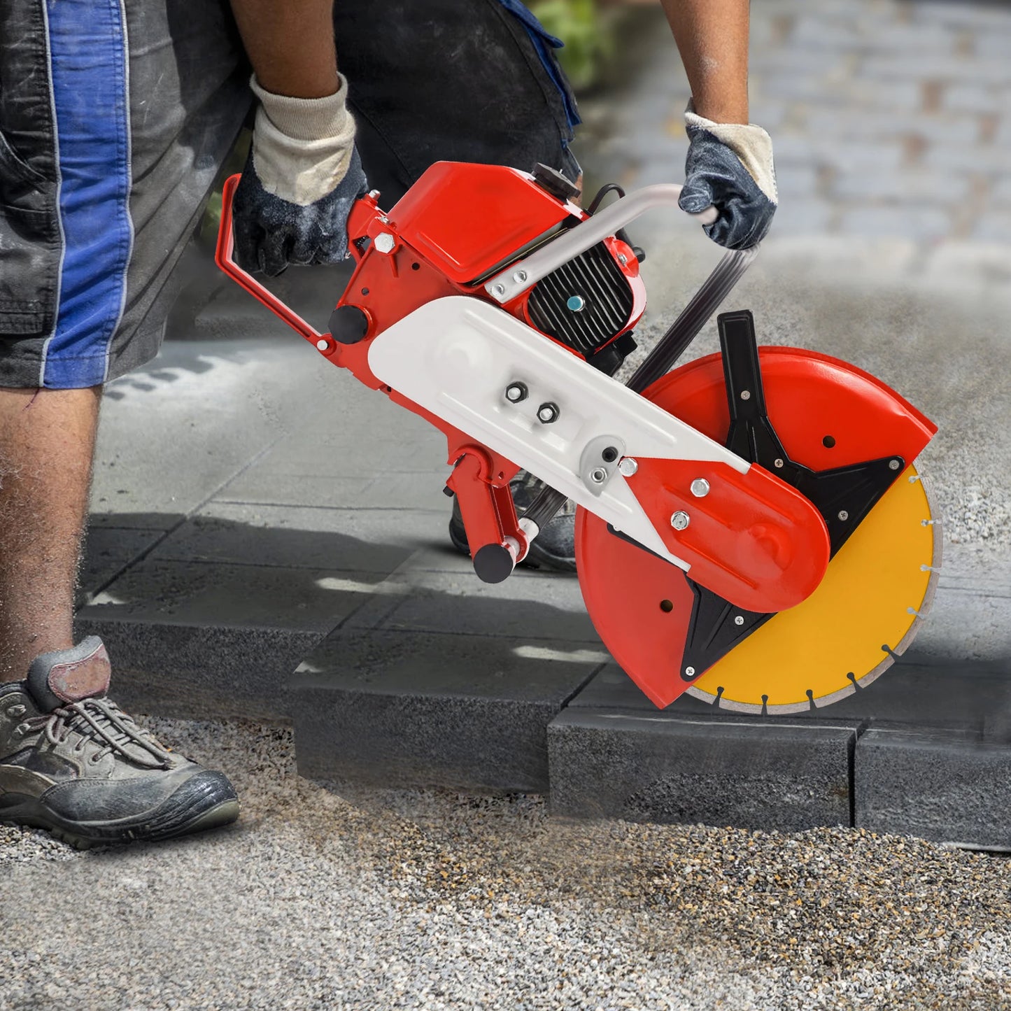 12" Gas Powered Concrete Cutter Cut-Include Diamond Saw Blade 4500w 95cc Circular Saw Toothless Wet/Dry Cutting Tool