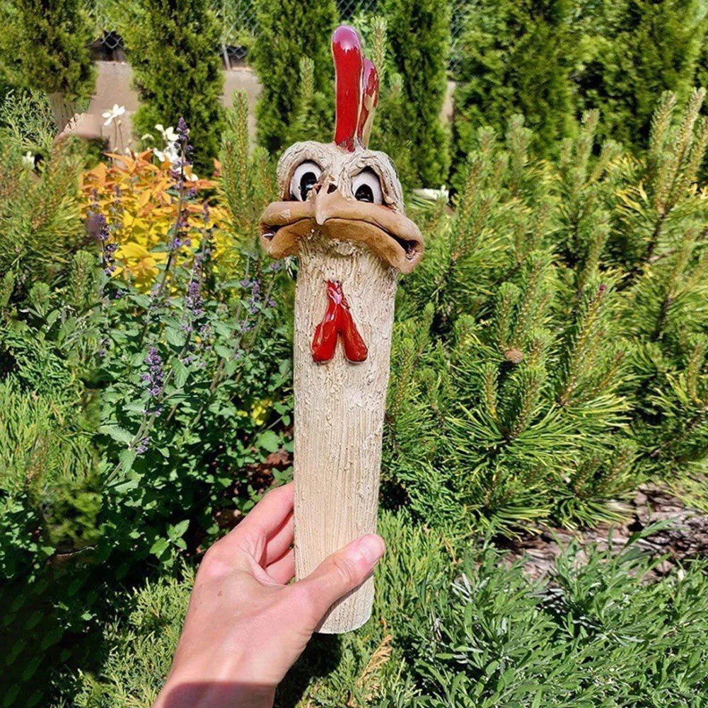 Funny Garden Chicken Figurine Handmade Resin Farm Chicken Head Statue for Creative Outdoor Garden Decor