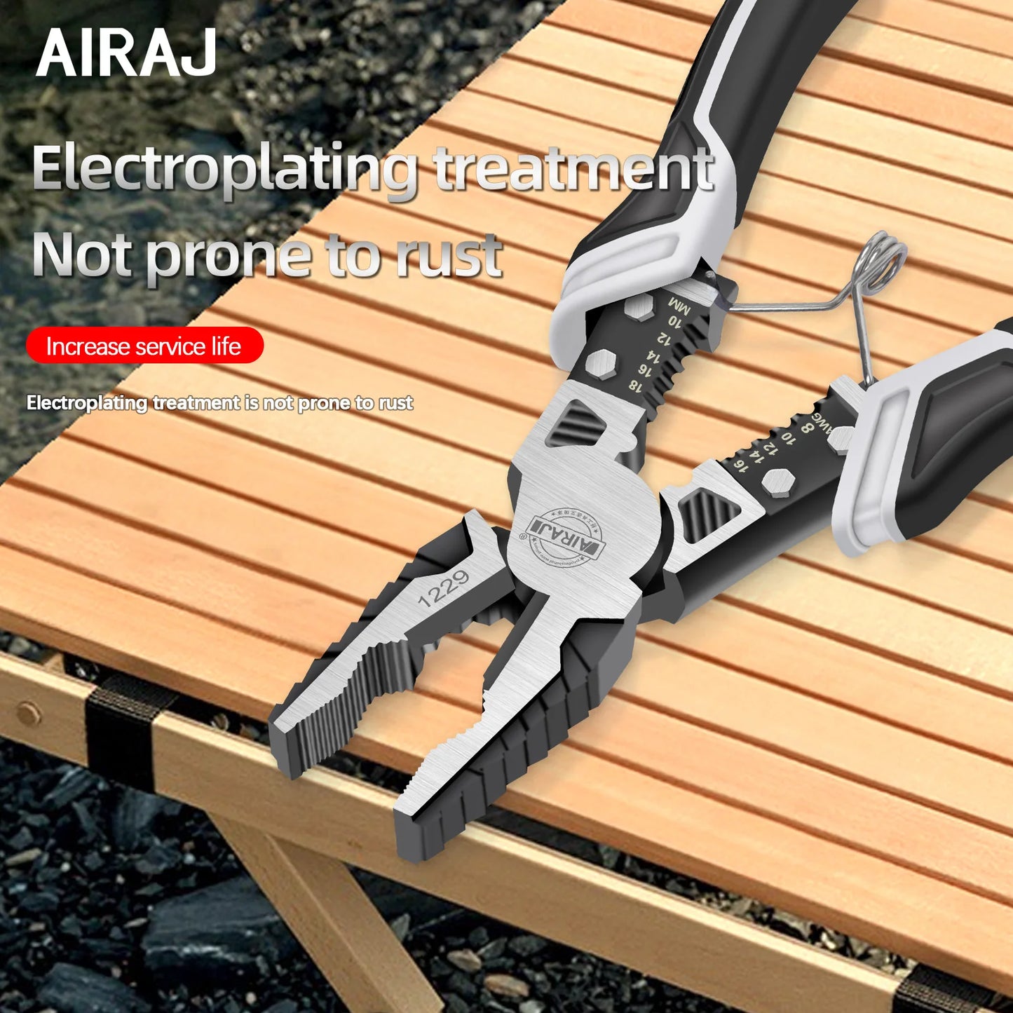 AIRAJ 8 inch Multi functional diagonal pliers 9 inch  pointed nose pliers hardware Tools wire pliers, 3 pcs electrician pliers