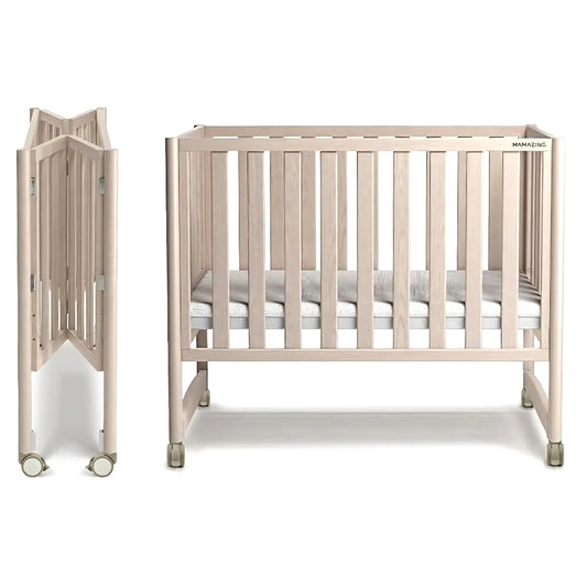 6-in-1 Mini Crib with Removable Wheels & Mattress 4 Adjustable Heights 100% New Zealand Pinewood Washed Natural