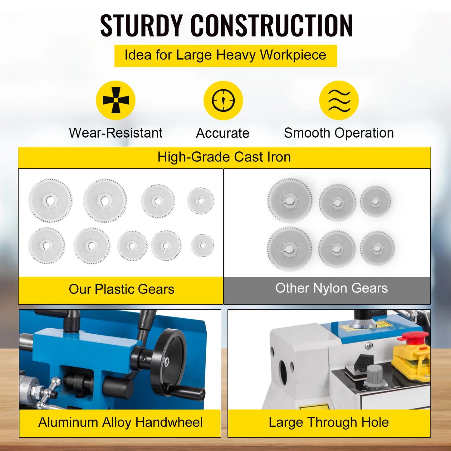 SucceBuy Mini Metal Lathe Machine 7"x14" 550W 180x350mm Variable Speed + 3 Jaw Chuck for Metalworking Turning Drilling Threading