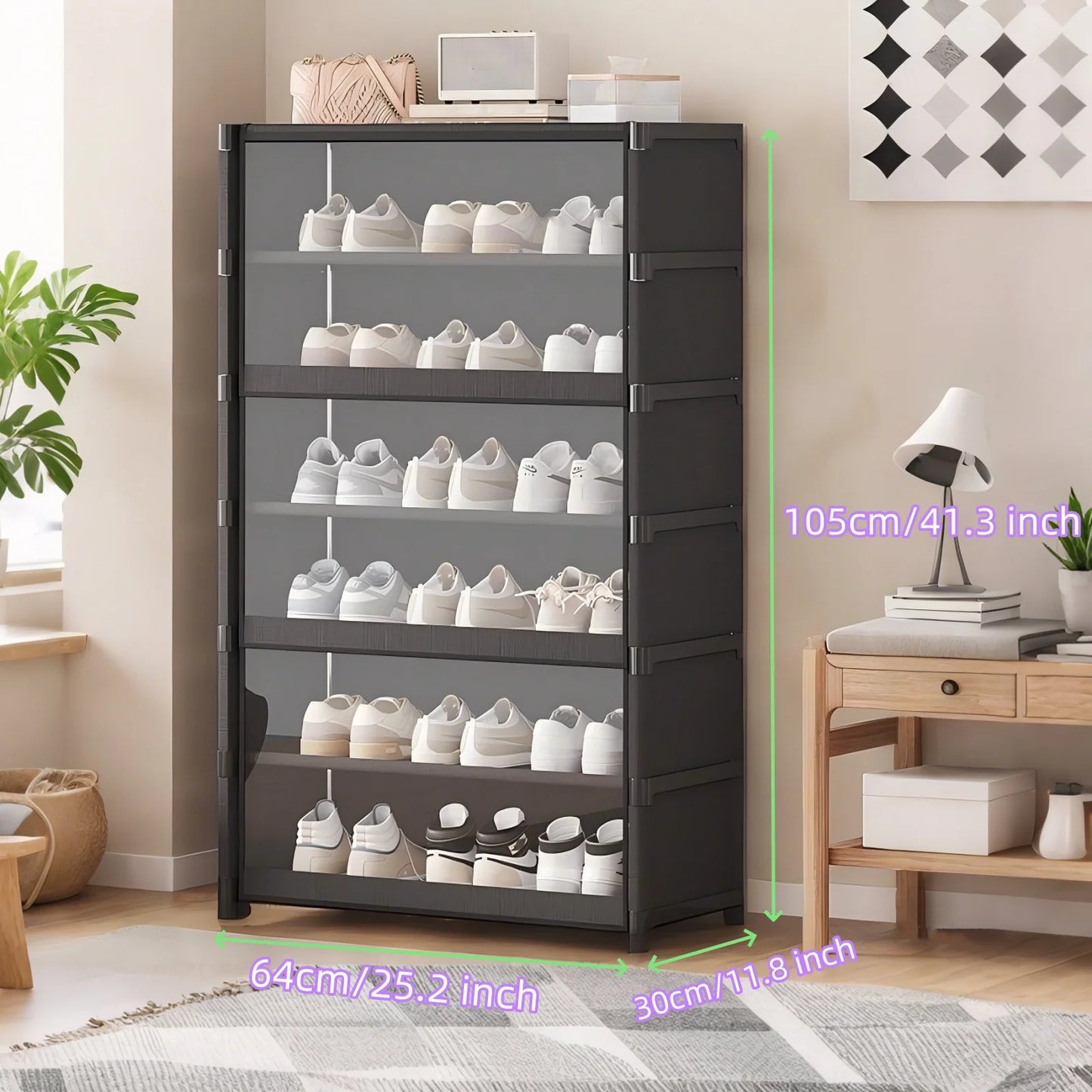 Display Cabinet Storage Box Shoe Rack Cabinet Handbag Organizer Large Capacity Collectible Toy Display Case W/ Clear Door