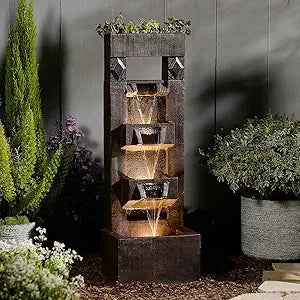 40.9 H 4-Tier Indoor/Outdoor Modern Water Fountain with Led Lights and Pump, Outdoor Freestanding Cascading Waterfall - Suitable