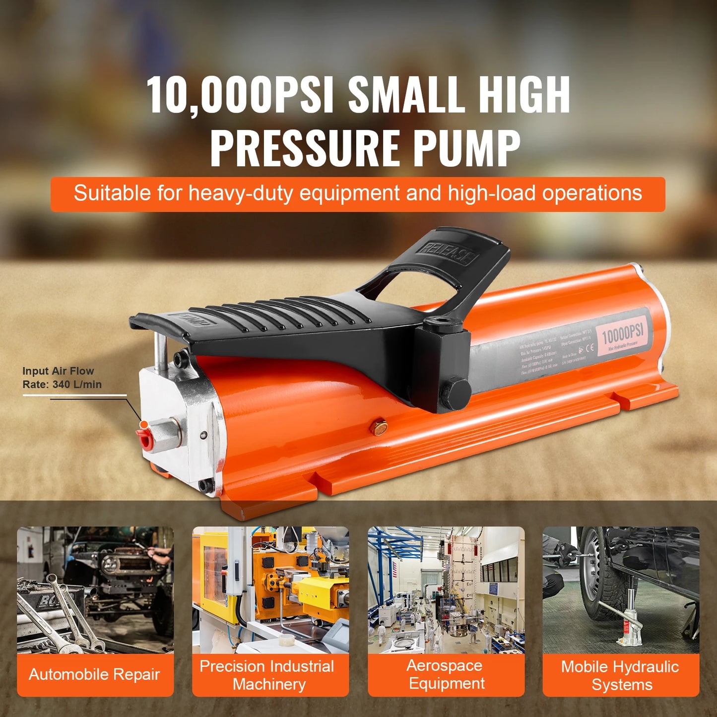SucceBuy 10,000PSI Air Hydraulic Pump 0.18 Gal Reservoir Metal Shell Air Actuated Treadle Foot Pump for Precision Industrial Use