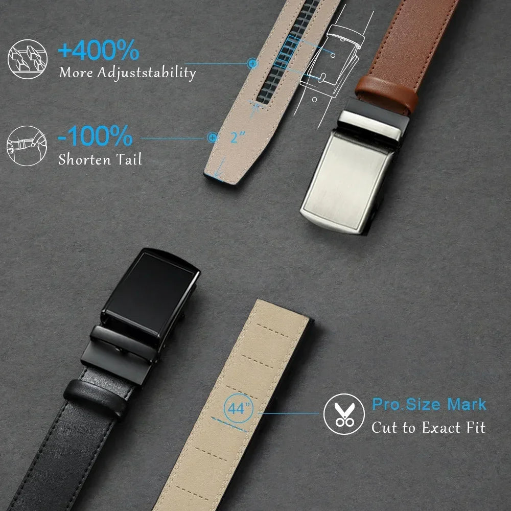 New Mens Belt Automatic Genuine Leather Luxury Belt of Men Male Metal Automatic Buckle Designer High Quality Waist Belt Black