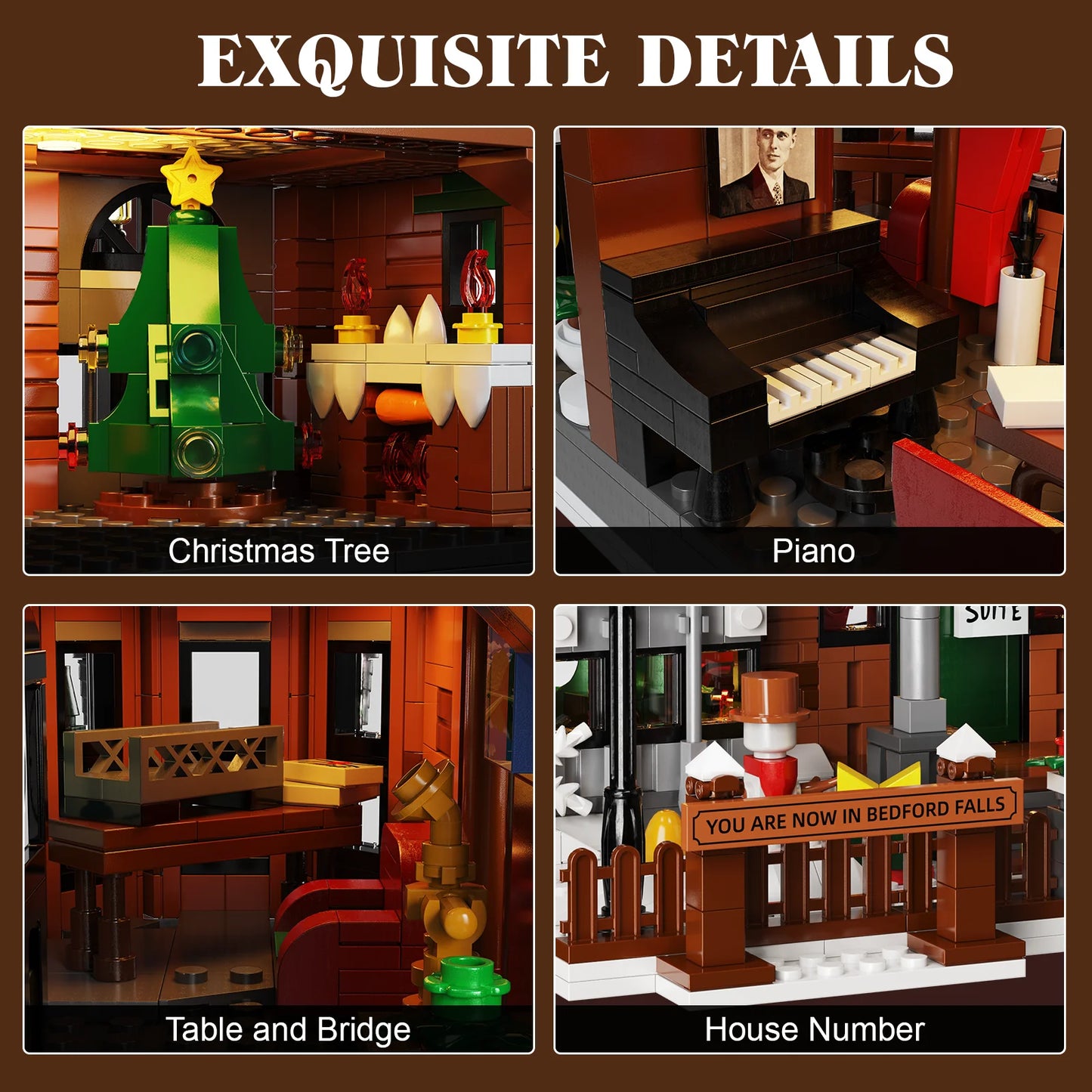 Wonderfuled Life House Building Blocks Set Christmas Holiday Snow House Bricks Gifts for Friends Family(1549PCS)