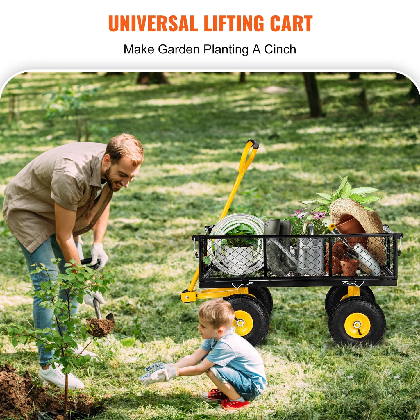 VEVOR Steel Garden Cart Heavy Duty 500 900 1200 1400 Pounds Capacity Removable Mesh Sides Convert to Flatbed Metal Wagon