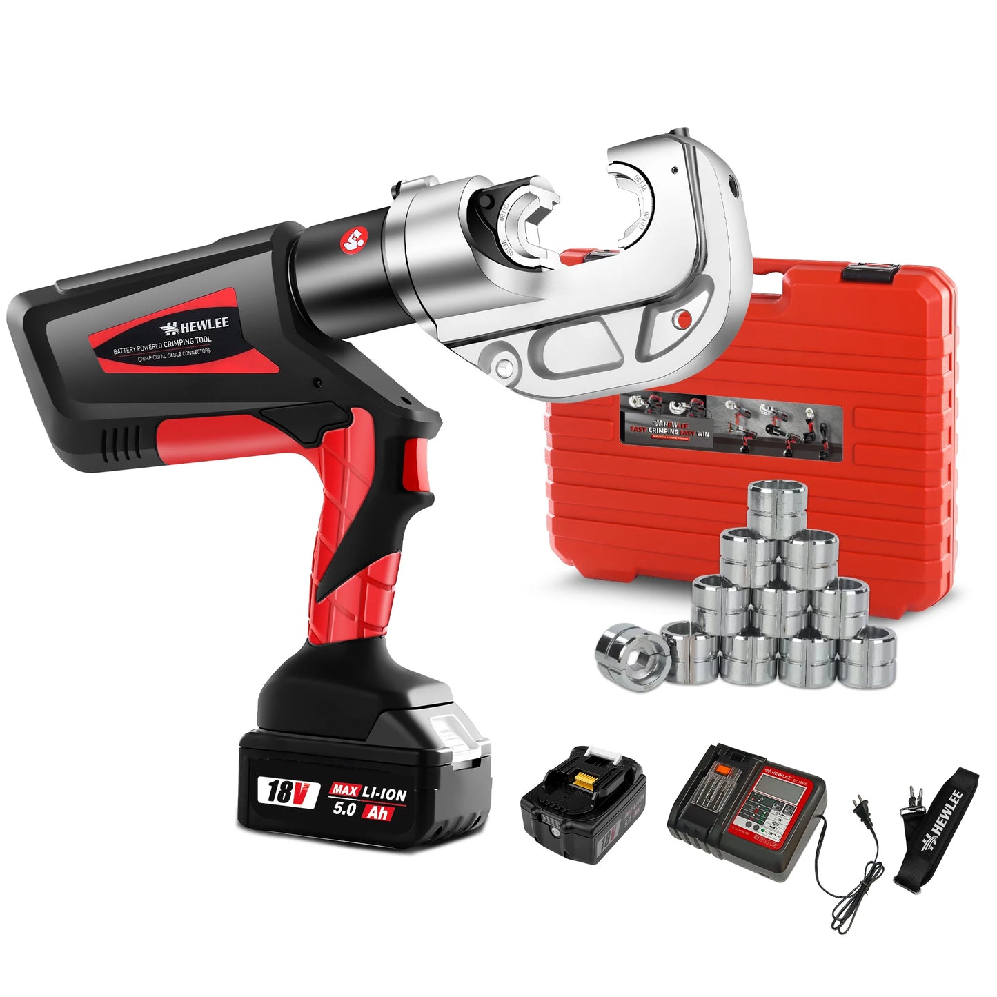 Electric Wire Cable Crimper 12TON Battery Powered Hydraulic Crimping Tool Range 6AWG to 800MCM with 12 Dies, Electricians for Ci