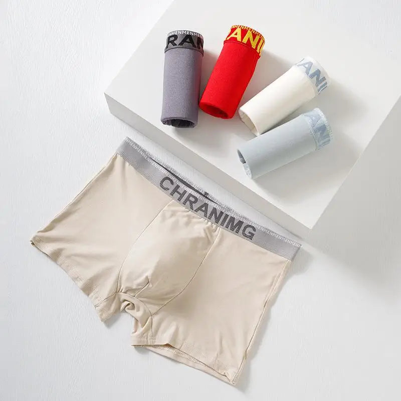 Men Letter Print Boxer Briefs Elastic Mid Waist Letter Pattern Underwear Seamless Breathable Underpants Shorts Comfortable-Soft