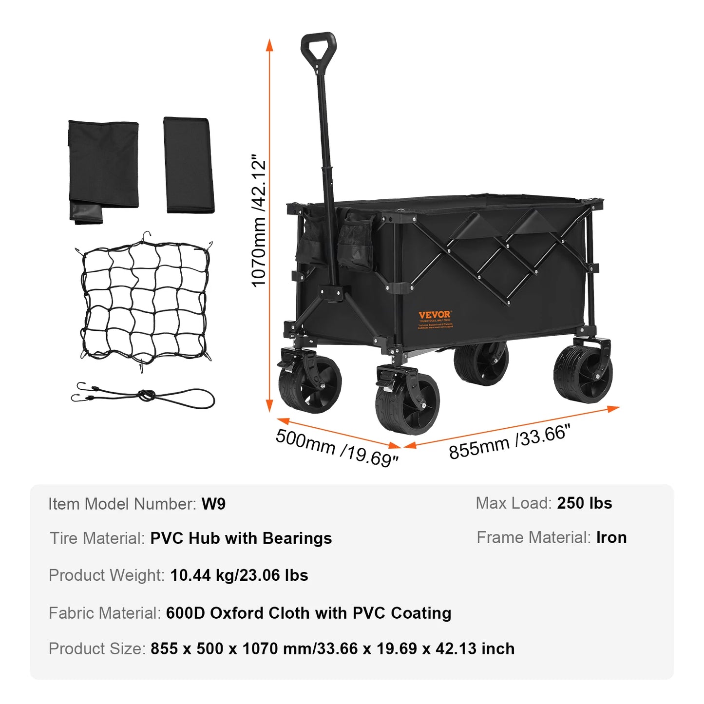 VEVOR Collapsible Folding Beach Wagon Cart with All Terrain Wheels and Drink Holders for Camping Shopping and Garden