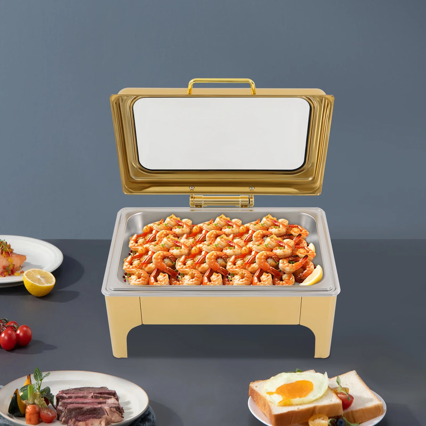 Gold 9L Stainless Steel Chafing Dish Buffet Warmer Buffet Server and Warmer for Home Catering Restaurants
