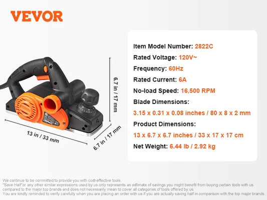 SucceBuy Electric Hand Planer 3-1/4" width 16500 RPM High-Speed Powerful Electric Corded Handheld Planers for Woodworking Tool