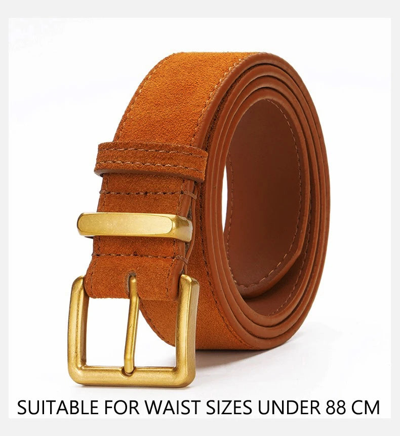 Luxury Suede Cowhide Leather Belt for Women, Vintage Style with Gold Buckle, 3.3cm Wide Waistband for Dresses & Jeans