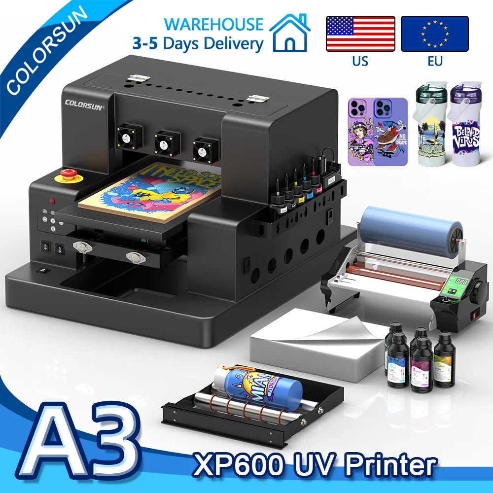 Colorsun A3/A4 UV Printers XP600/L805 Impresora A3 UV DTF Sticker Printing Machine UV Printers For Acrylic Bottle Wood Metal